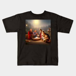 Christmas nativity scene as imagined by an AI art generator Kids T-Shirt